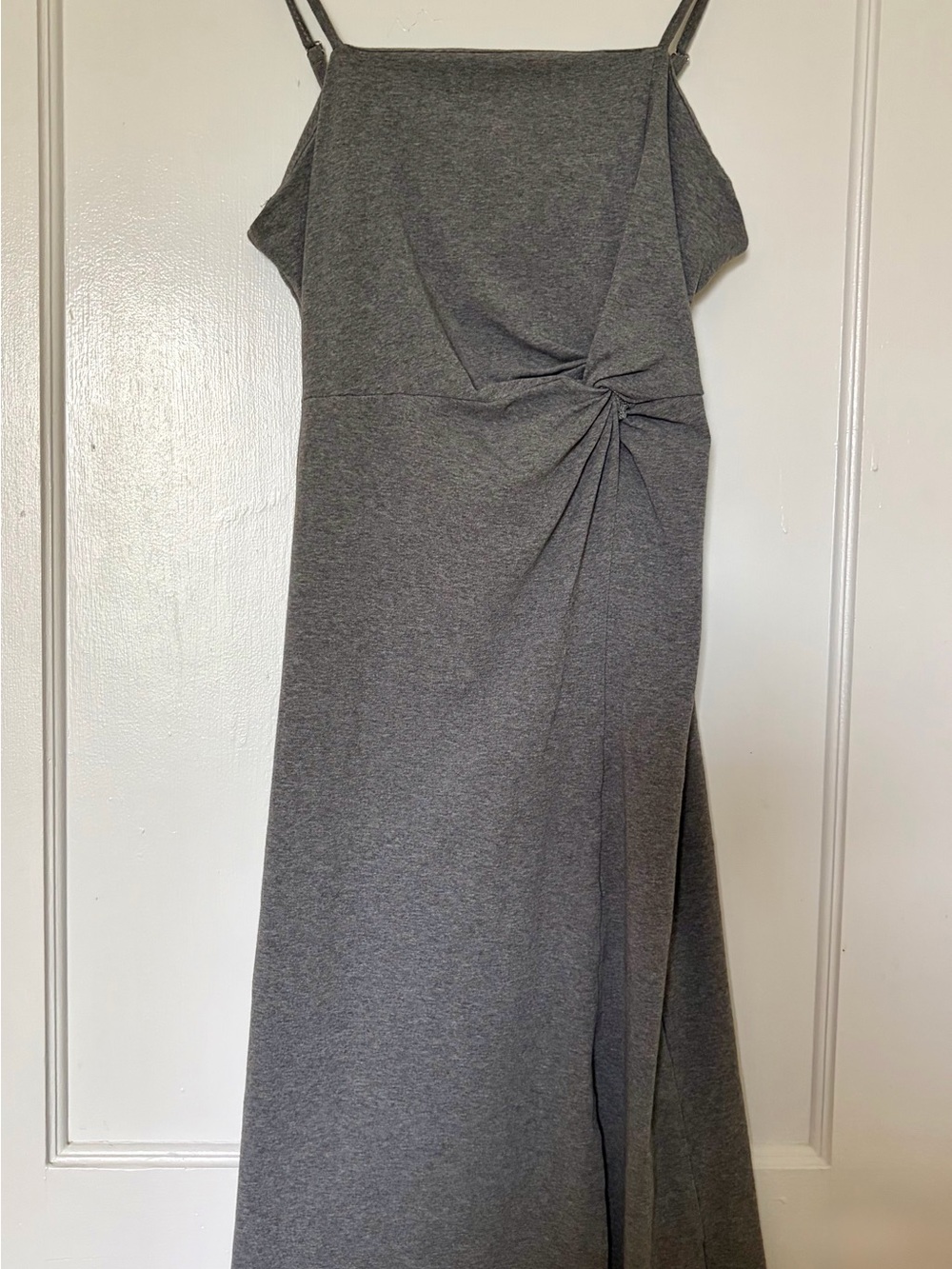 Minimalist Gray Midi Slip Dress with Twist Detail - Women's